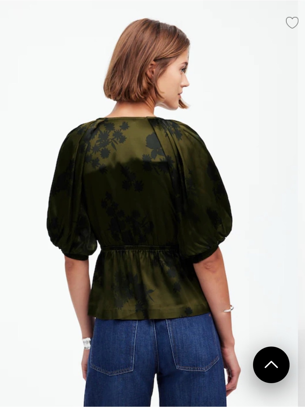 Madewell Shirred Puff-Sleeve Top in Satin Mossy Umber - Picture 5 of 10